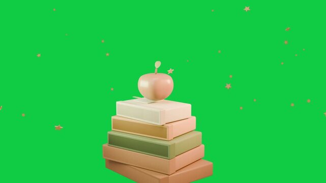 Pastel box appearing, boxes rising into stack, apple landing top, tower forming on transparent