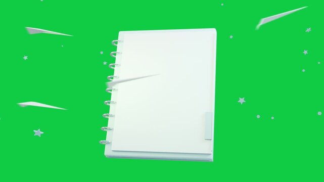 Square growing into spiral book rotating, planes and stars orbiting transparent void, showing cover