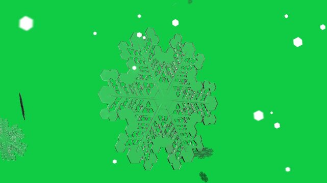 Edge dots starting, flake moving center, growing, rotating, showing lattice on transparent 3D layer