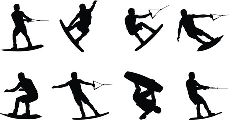 Wakeboarding Silhouette Collection with Freestyle Jumps and Water Sports Action Poses © Mokshad Ali