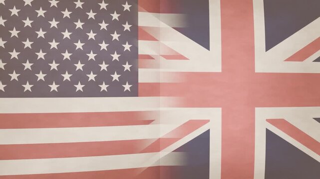 Soft blur starting vertical tear US flag peeling UK Union Jack revealing transparent background gap