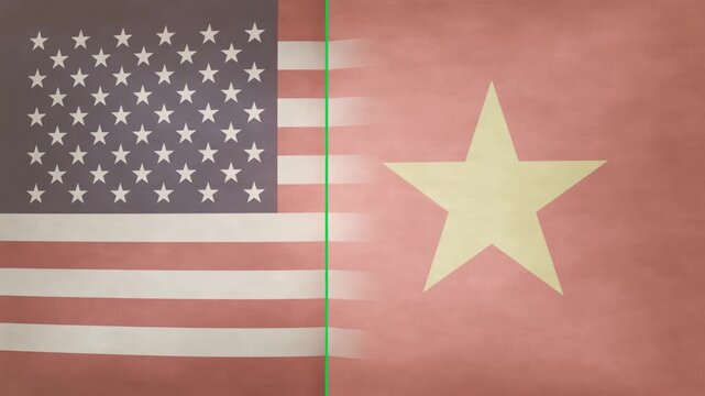 Seam splitting, US and red star flag tearing, revealing black void on transparent background