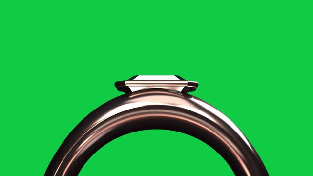 On play rose-gold ring tilting and rotating to reveal band and faceted gem on transparent backdrop