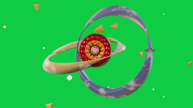 On load ringed disk rotating, rings threading and tilting showing depth on transparent field