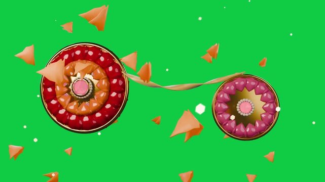 Shards starting drift, gold ribbon twisting, left-larger right-smaller discs showing link on clear