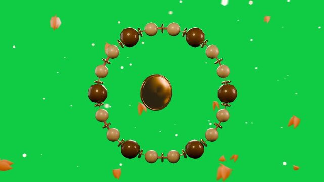On play disc and beads rotating while petals sweeping on transparent back showing ornament detail