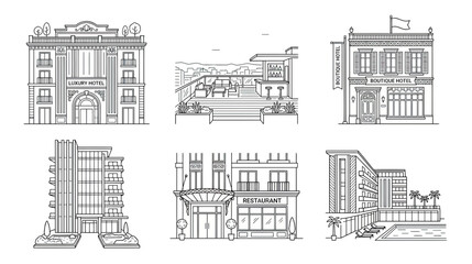 Vector Set of Diverse Hotel and Building Illustrations © emal