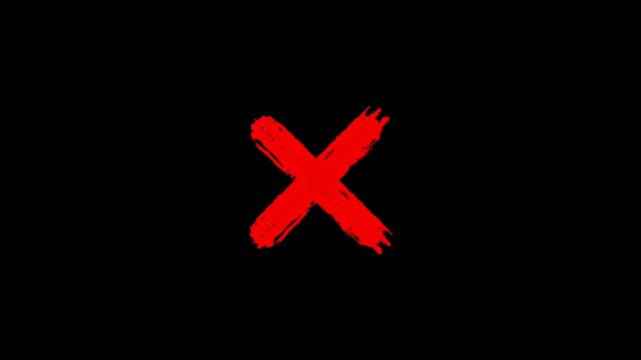 A large red brush stroke x symbol on a black background for marking or canceling something