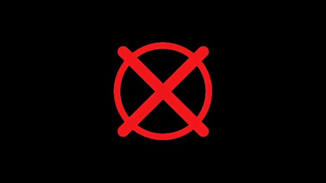 Cross, a red circle with a large red x in the center on a black background symbolizing rejection or cancellation