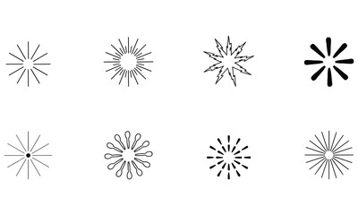 Obraz premium A collection of eight black sunburst, starburst, and radial line isolated on a white background, for