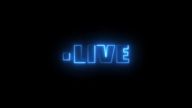 The word LIVE in bold sans-serif font centered on a solid with a small white dot preceding the word live broadcast, live streaming, news graphics, TV overlay motion graphics. 4k motion graphics.
