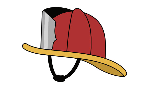 Classic firefighter helmet in flat style with wide brim and front shield isolated on a white background emergency services equipment concept