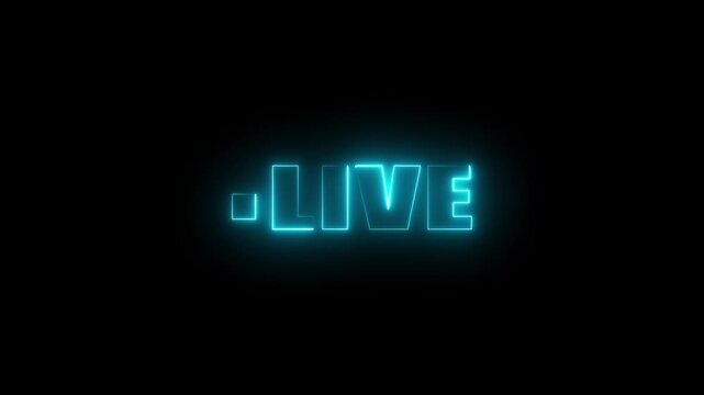 The word LIVE in bold sans-serif font centered on a solid with a small white dot preceding the word live broadcast, live streaming, news graphics, TV overlay motion graphics. 4k motion graphics.