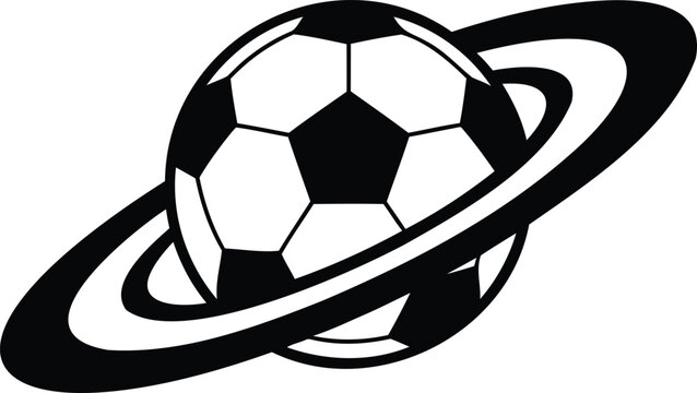 Soccer ball surrounded by ring orbit in space  sports and astronomy concept