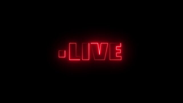 The word LIVE in bold sans-serif font centered on a solid with a small white dot preceding the word live broadcast, live streaming, news graphics, TV overlay motion graphics. 4k motion graphics.