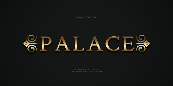 Golden palace text effect with royal classic wing ornament vector illustration