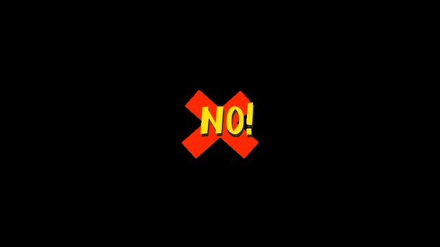 A bold red x with the word no in yellow letters on a black background
