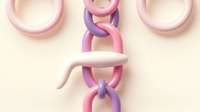 Abstract pastel chain link connection with smooth three dimensional shapes representing unity collaboration networking strength communication and modern minimalist design conceptchain, link, connectio