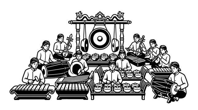 Traditional Gamelan Orchestra Performing Music.