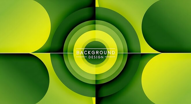 Geometric abstract of nested green circles and semi-circles with shadow and central text