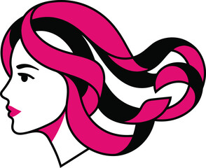 Elegant woman profile logo design with flowing hair in pink and black © TOHIN