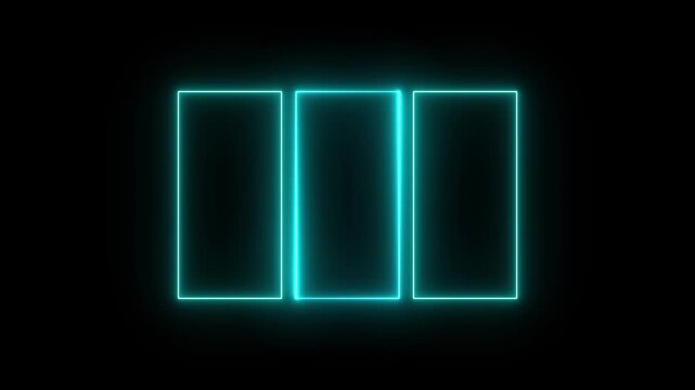 Futuristic Glowing Neon Three Panel Frame Animation futuristic frame, three panel, triple frame,  on Black Background  4K Motion Graphics  video.