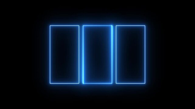 Futuristic Glowing Neon Three Panel Frame Animation futuristic frame, three panel, triple frame,  on Black Background  4K Motion Graphics  video.