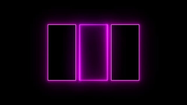 Futuristic Glowing Neon Three Panel Frame Animation futuristic frame, three panel, triple frame,  on Black Background  4K Motion Graphics  video.