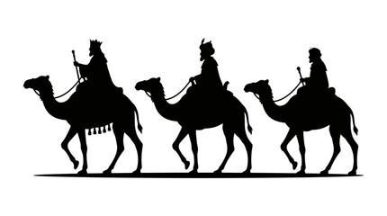 Christmas Black camel riders silhouette, desert trek vector, camel caravan, safari icons vector © Md