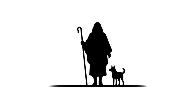 Christmas Shepherd silhouette, dog, black icon, vector illustration, pastoral scene, sheep herder vector