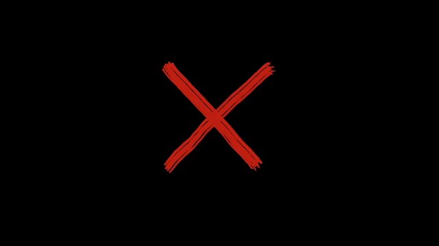 A large red x symbol on a black background, indicating rejection or cancellation