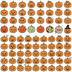 Obraz premium Halloween Pumpkin Faces Illustration with Various Expressions