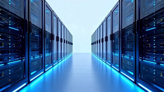 Rows of server racks in a data center