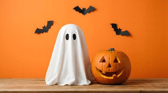 Happy halloween a spooky ghost and jack o lantern celebration