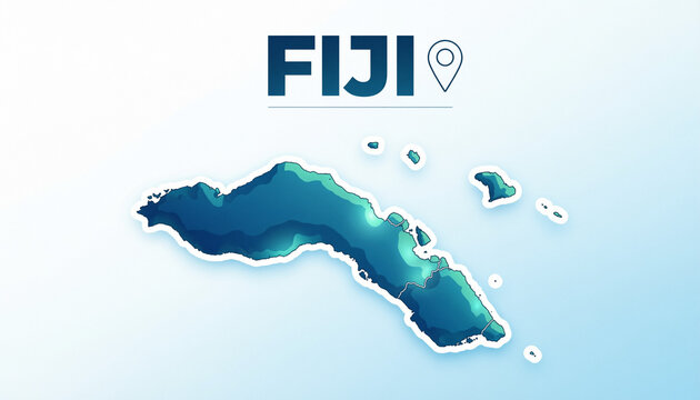 Fiji Political Map with Island Boundaries Premium 3D Vector Illustration