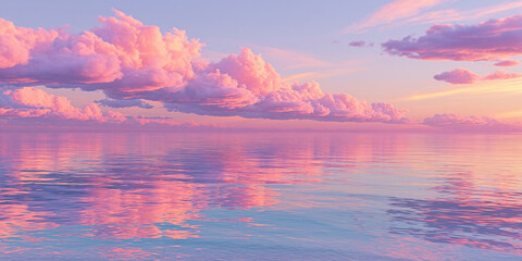 Fototapeta premium Serene Sunset Over Calm Water with Fluffy Clouds
