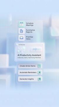 Artificial intelligence productivity assistant interface for corporate workflow optimization and task automation in a modern office environment