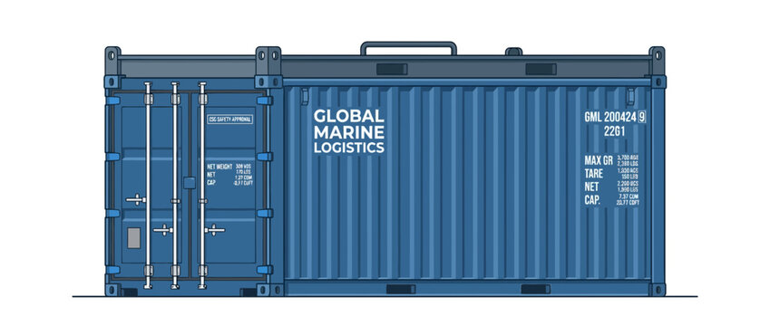 Blue Shipping Container with Global Marine Logistics Logo - Vector Illustration