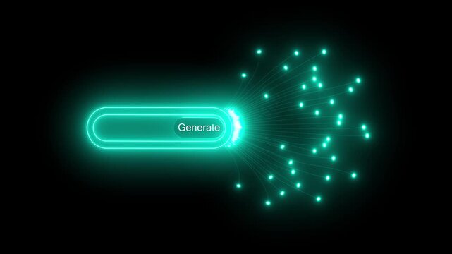 The prompt and generate buttons symbolize the process of artificial intelligence creating and producing new content and ideas, Motion graphics of AI concept.4k videeo animation.