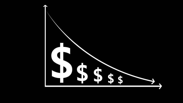 Cost reduction concept. Cost wording on decrease money with down arrow. Cost Management, Economy recession, low budget, Effective business, Expense reduce on transparent background 4k video,