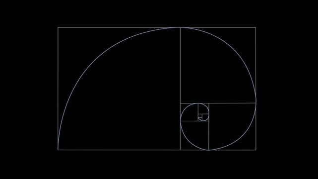 Golden ratio transparent video - The Fibonacci Sequence animated with lines shape. 4k video Alpha channel animation black background