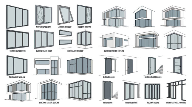Modern Architectural Elements: Windows, Doors, and Building Designs