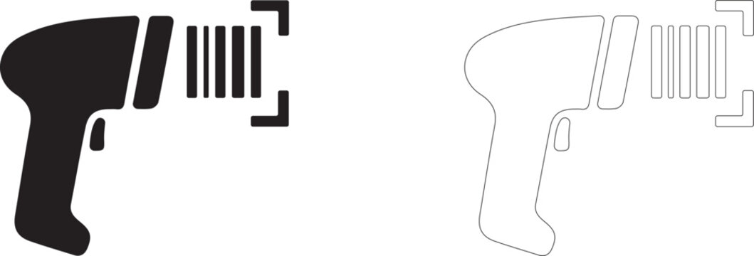 Handheld barcode scanner vector icon filled and outline, laser reader for inventory codes symbol.