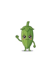 Fototapeta premium Cute okra cartoon character waving, isolated on white background.