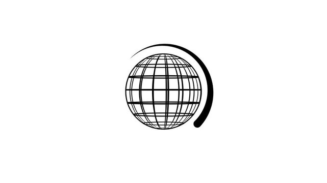Animated globe model line icon.Globe, planet, Earth icon animation on black background.