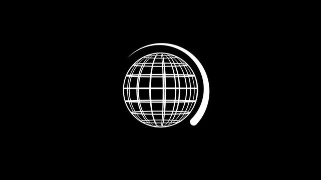 Animated globe model line icon.Globe, planet, Earth icon animation on black background.