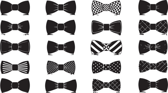 Collection of Bow Ties in Various Patterns and Styles on White Background