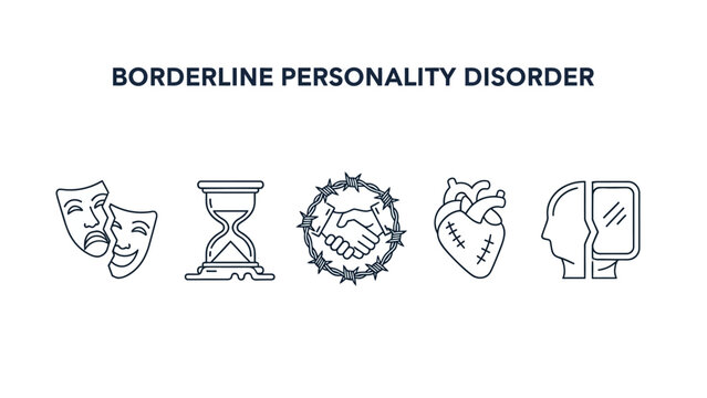 Borderline Personality Disorder Infographic with symbolic line icons on white background ideal for medical blogs and psychology education.