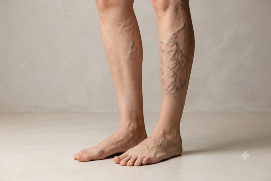 Close-up of Female Legs with Varicose Veins &ndash; Concept for Vascular Disease, Phlebitis, and Medical Treatment for Leg Health