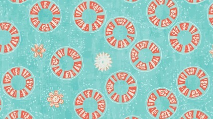 Template swim ring pattern fabric motif for summer decor design